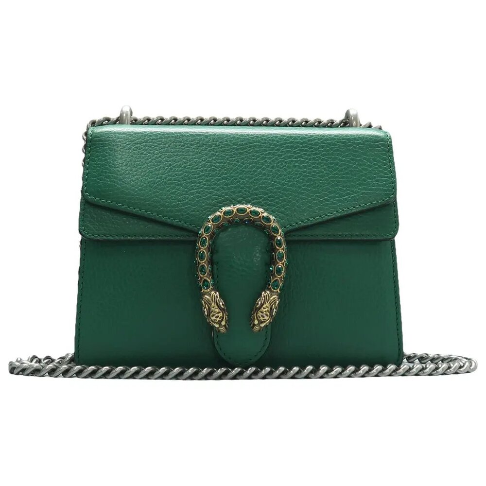 GUCCI Dionysus Green Leather Shoulder Bag 924-012525 - Picture 1 of 12